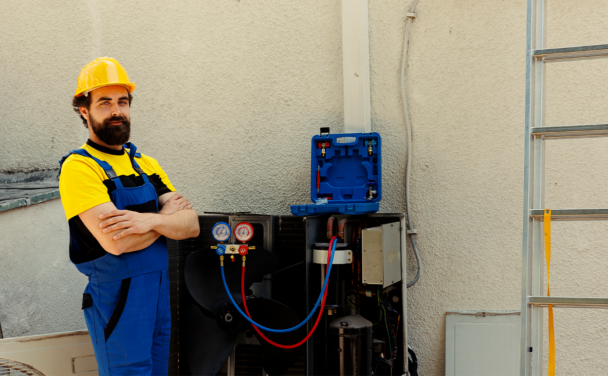 Technician repairing compressor